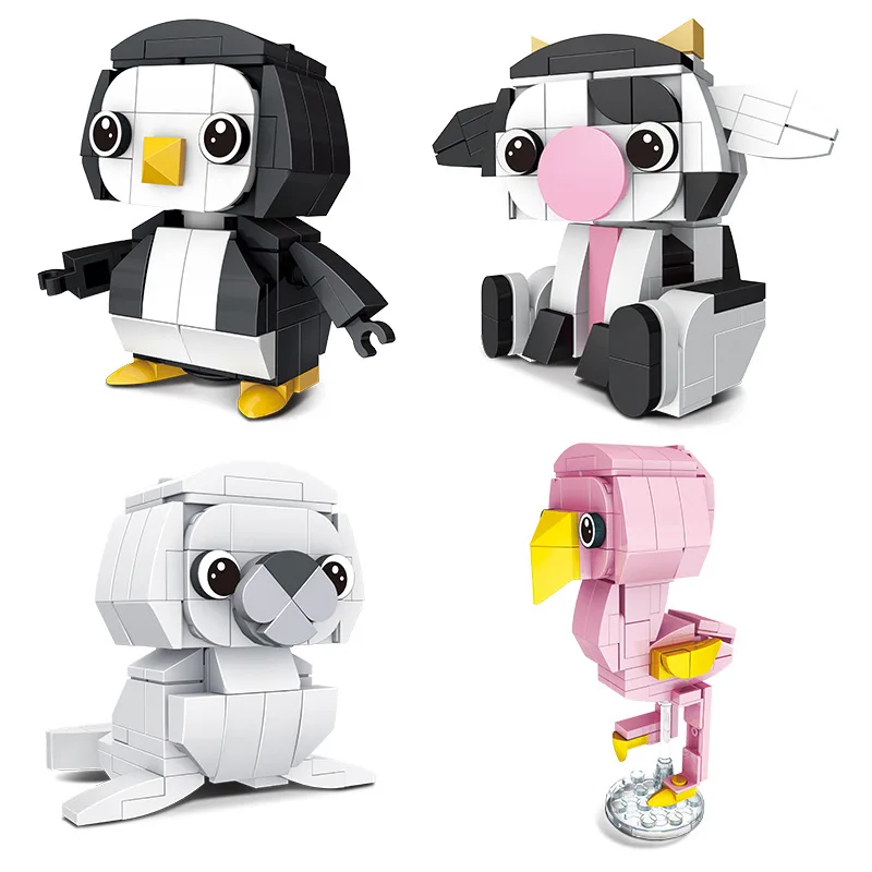 Ideas Animals Series Dog Bear Chickens Parrot Penguin Koala Cow Flamingo Owl Building Blocks Model Sets Bricks Classic Movie Toy