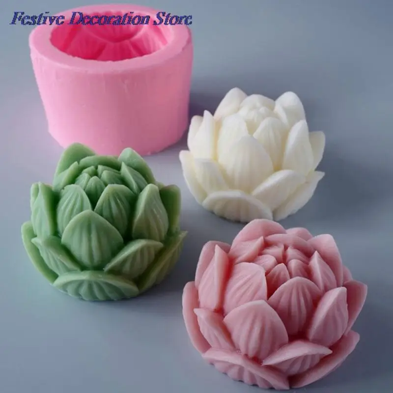 DIY Peony Handmade Soap Model Plaster Mold Aromatherapy Candle Silicone Mold 3D Lotus Flower Shape Soap Silicone Mould