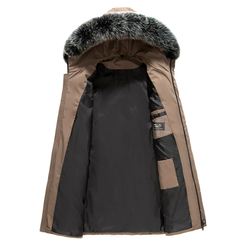 Winter männer Gestickte jacke Männer Feste Jacke Neue Ankunft Dicke Warme Mantel Lange Mit Kapuze Jacke Pelz Kragen Winddicht Padded Parka