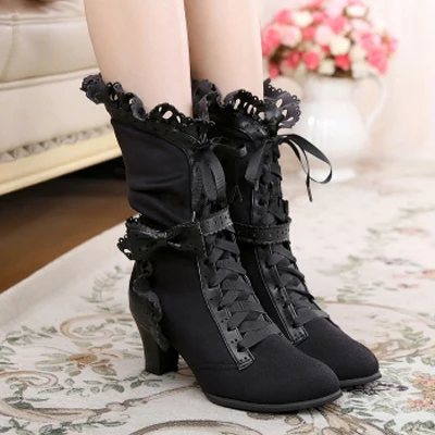 Buty Lolita wysokie buty na obcasie buty sznurowane japońskie słodkie buty Lolita buty Kawaii