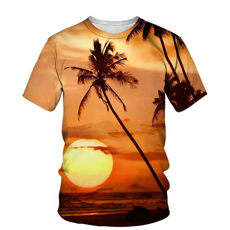 Summer Palm Tree graphic t shirts For Men Fashion Natural Scenery Pattern T-shirt Casual 3D Print t-shirts with short sleeves