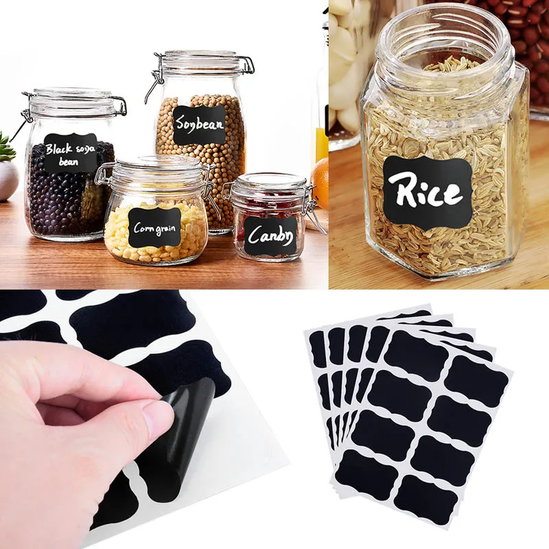 Waterproof Erasable Blackboard Sticker  Kitchen Spice Label Stickers Home Jars Bottles Tags Blackboard Labels With Marker Pen