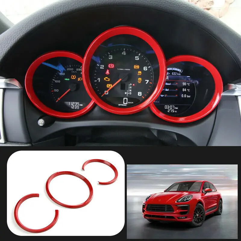 

For Porsche Macan 2014-2016-2018-2020 ABS Red Dashboard Decoration Ring Moulding Cover Trim Car Accessories 3PCS