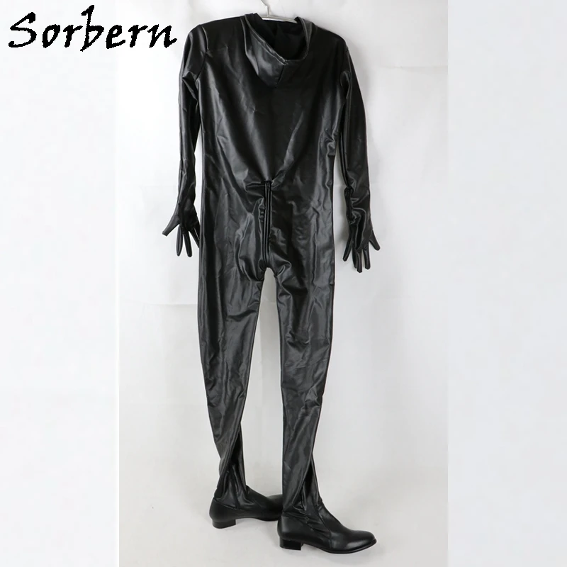 Sorbern czarny matowy Catsuit Unisex wykonane na zamówienie buty płaskie obcasy okrągłe Toe body z rękawiczkami i czapkami niestandardowy pomiar