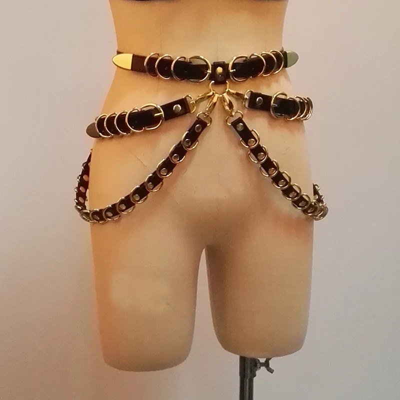 100% Handmade Handcrafted Harness Heavy Duty Gold Leather Bra Choker Top Waist Cincher Belts