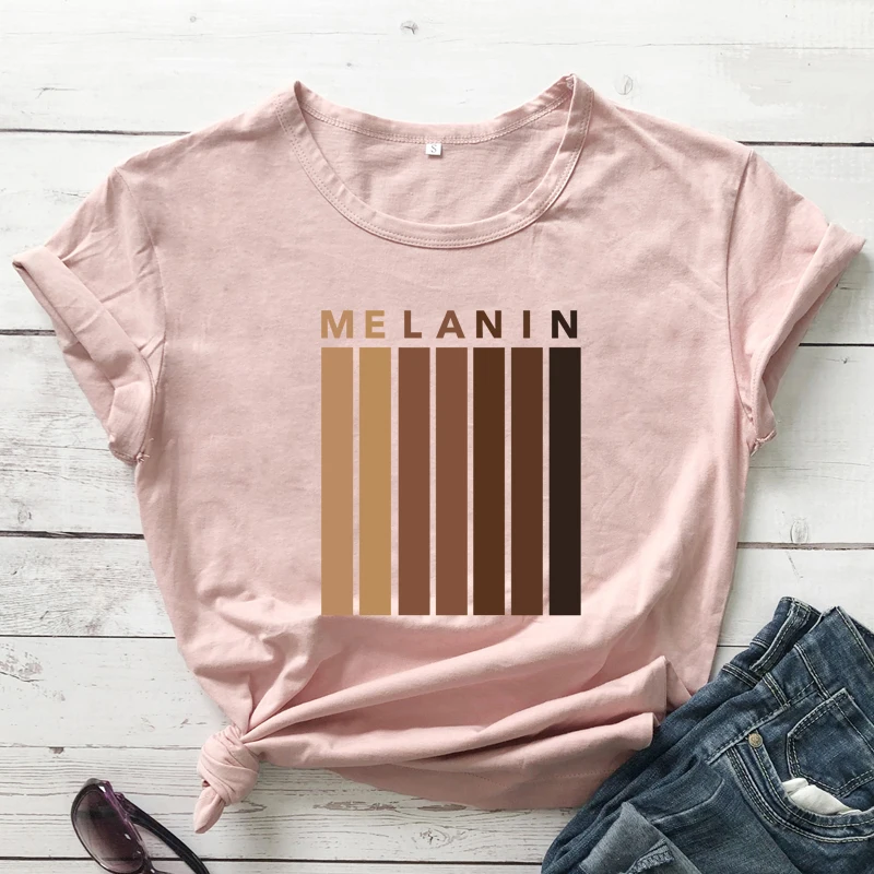 Colored Dripping Melanin T-shirt Cute Black Girl Magic Tshirt Casual Women Short Sleeve Equality Top Tee Shirt