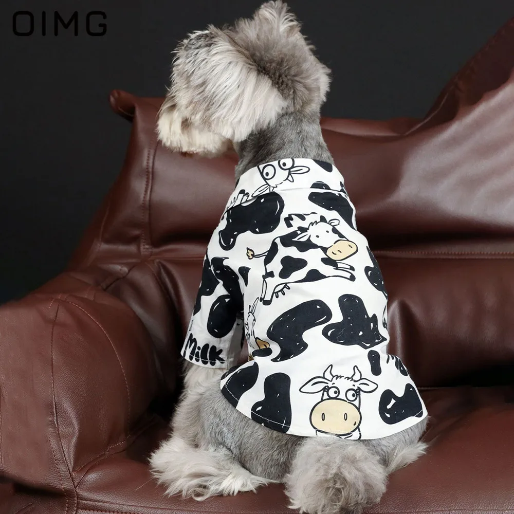 OIMG Summer Thin Pet Costume Holiday Cow Print Cat Dog T-Shirt Schnauzer Shiba Inu Bichon Clothes Cute Small Meduim Dogs Tops