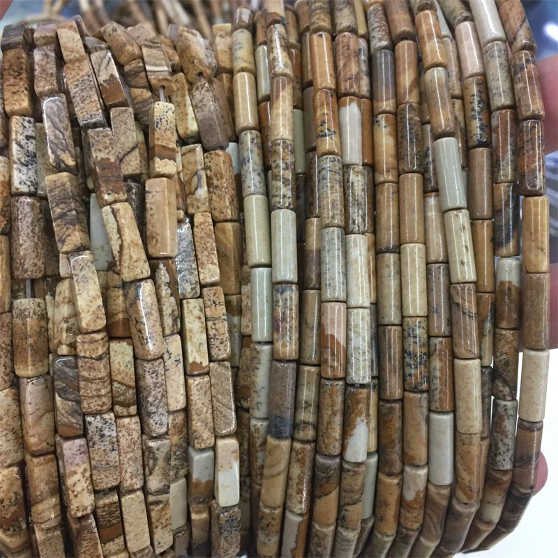 Yellow Picture Jasper Round Tube Rectangle Heishi Disc Gemstone Natural Stone Rondelle Seed Spacer Bead for Jewelry Bracelet Diy