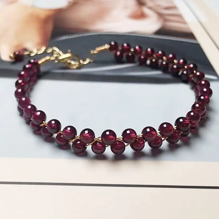 Natural garnet beads bracelet 14k wire wrapped stone bracelet chain jewelry