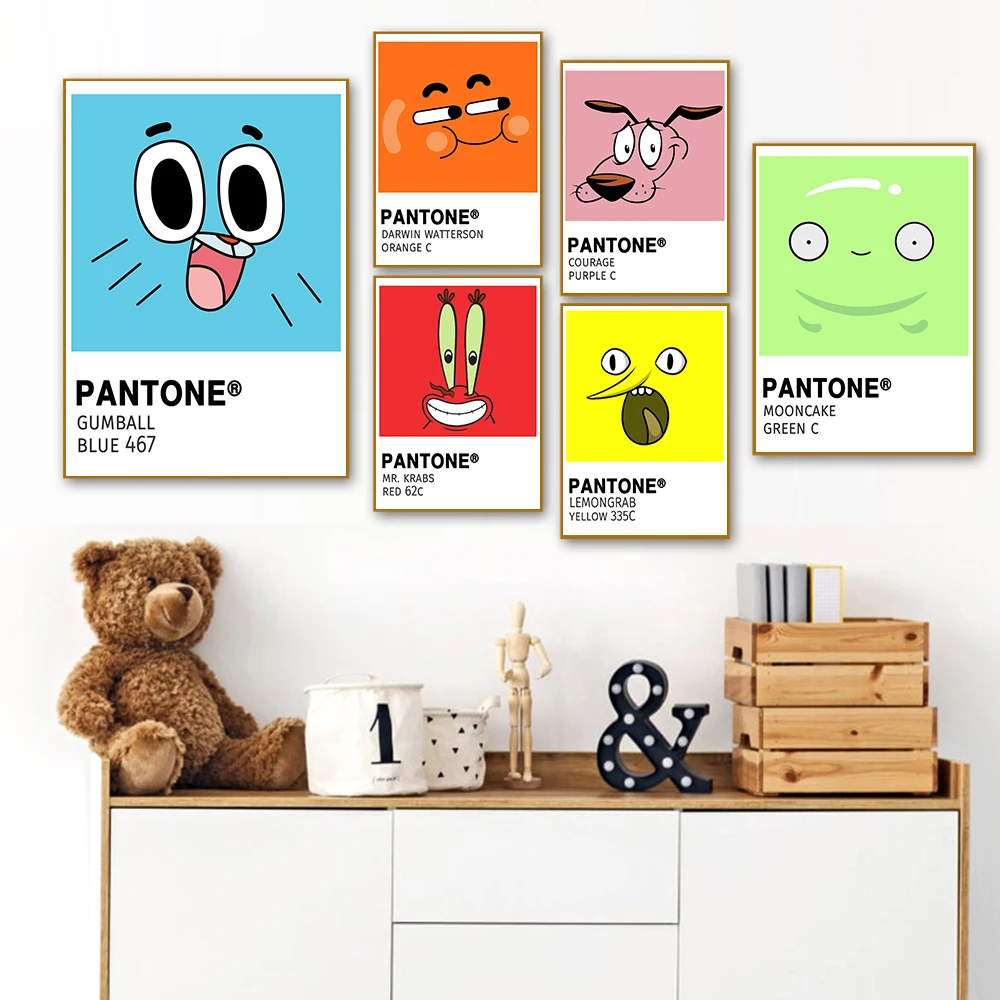 

Pantone color wall art nursery decoration poster color cartoon expression courage dog canvas painting children's bedroom home de