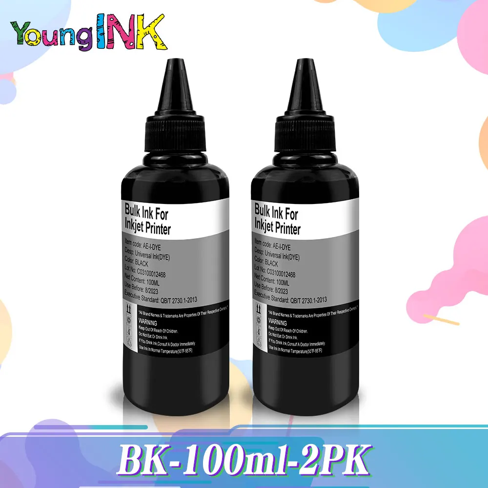 2 Black × 100ML For Canon PIXMA MG3250 MG3255 MG3550 MG4100 MG4150 MG4200 MG4250 Universal Ink Refill Kit Printer Ink Cartridge