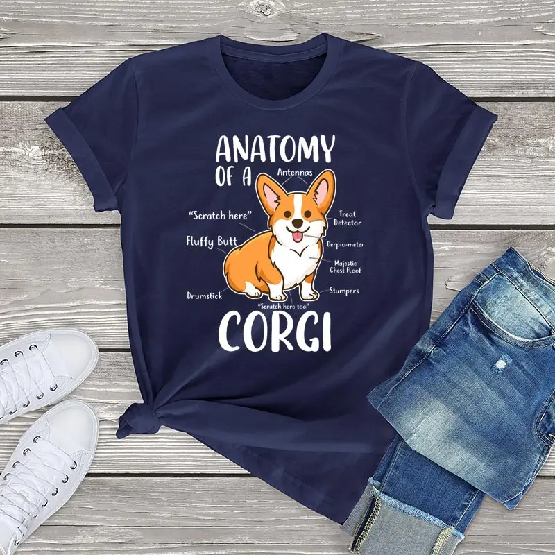 FLC Funny Corgi T Shirt Women Clothes Kawaii Dog Graphic Short Sleeve Tee Unisex Men Tops Harajuku Casual Corgi Female T Shirt