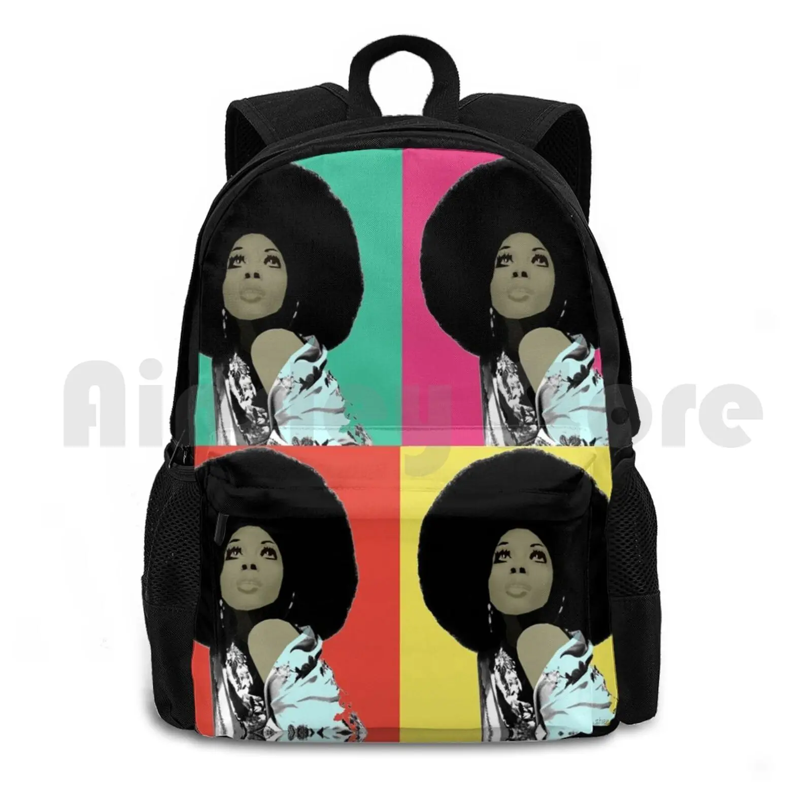 Diana Outdoor Hiking Backpack Waterproof Camping Travel Diana Ross Afro Black Womens Diva Pop Art Celebrity 70s Vintage Disco