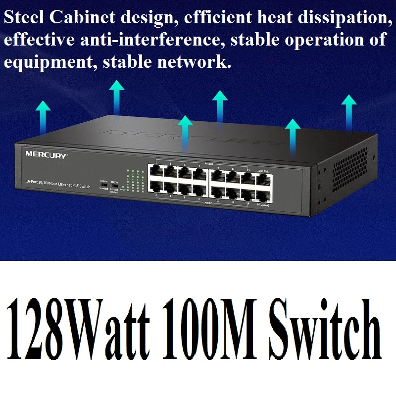 16 Ports 100Mbps VLAN Ethernet PoE Switch Network LAN Hub Full/Half duplex Exchange Auto MDI/MDIX 2 Uplinks 14 PoE