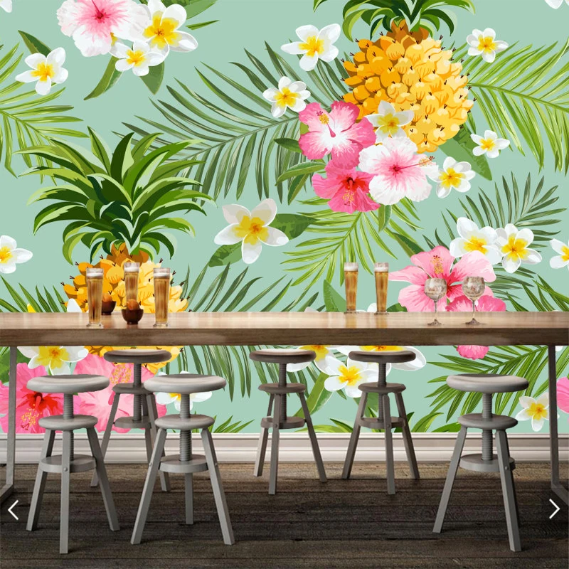 

Custom mural 3D wallpaper,tropical flowers and pineapple for living room bedroom sofa background decorative waterproof wallpaper