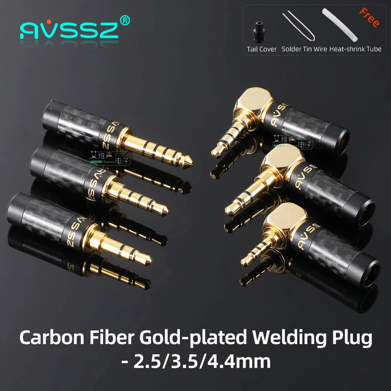 Avssz jack 3.5mm/2.5mm/4.4mm estéreo trrs fibra de carbono fone de ouvido plugue de soldagem em linha reta/ângulo 3 4 5 pólos diy reparação