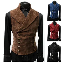 Mens Double Breasted Gothic Steampunk Velvet Vest Stand Collar Medieval Victorian Black Waistcoat Men Stage Cosplay Prom Costume