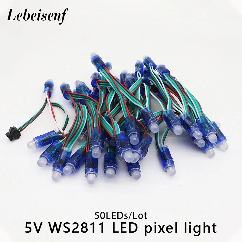 WS2811 RGB LED piksele adresowalne 12mm rozproszone cyfrowe pełnokolorowe IP68 wodoodporne światło moduł LED piksel 5V 50 Pcs/String