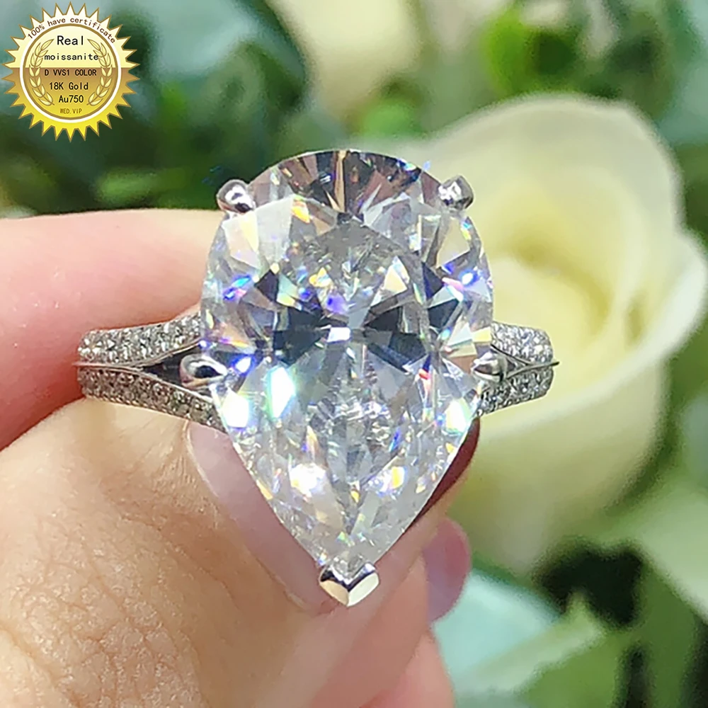 

10K Au417 White Gold Women Wedding Party Engagement Ring 5Carat DVVS Pear Moissanite Diamond Ring Classic Trendy