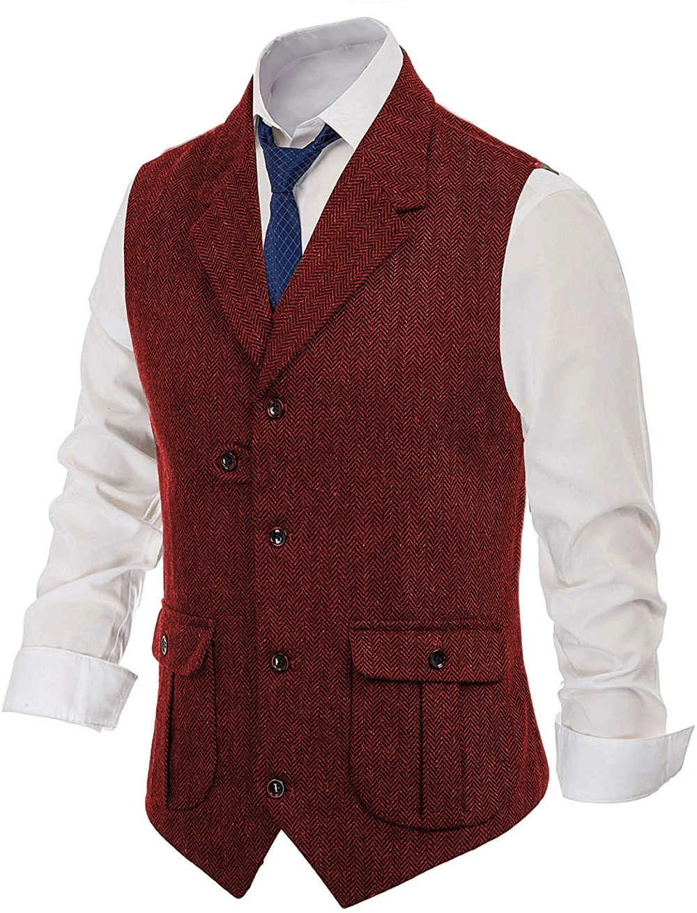 Gilet marron en laine à chevrons pour homme, gilet d'outillage rétro, gilet décontracté formel, marié d'affaires pour le travail de mariage