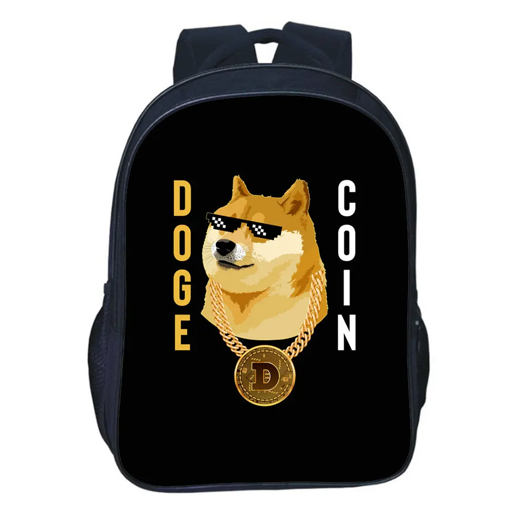 Dogecoin-Mochila escolar de 16 pulgadas para niño y niña, bolsa de almacenamiento para adolescentes, morral de viaje