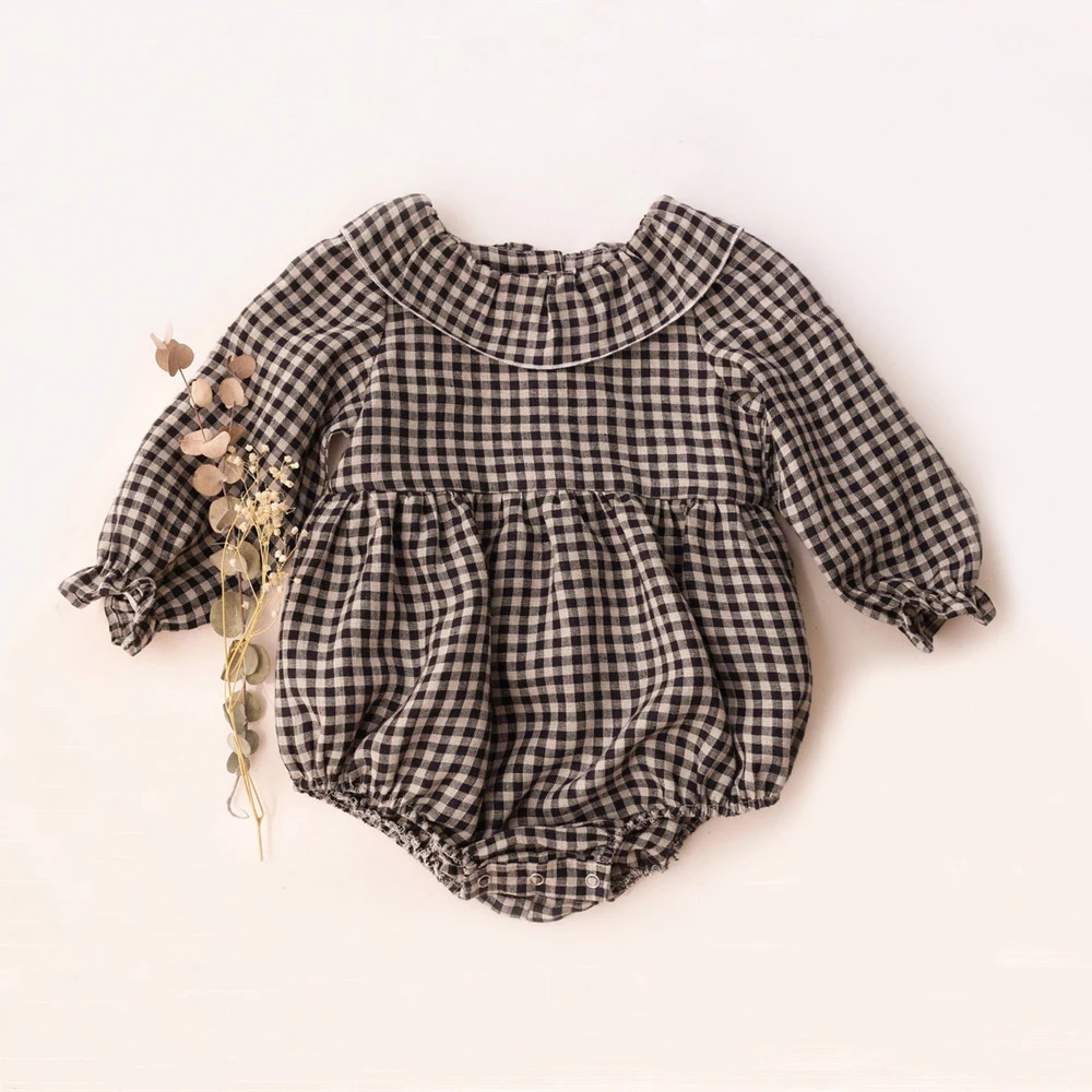 

Baby Girls Romper Spring Black Plaid New Born Baby Romper Long Sleeve Newborn Baby Clothes Infant Baby Girl Jumpsuits overall