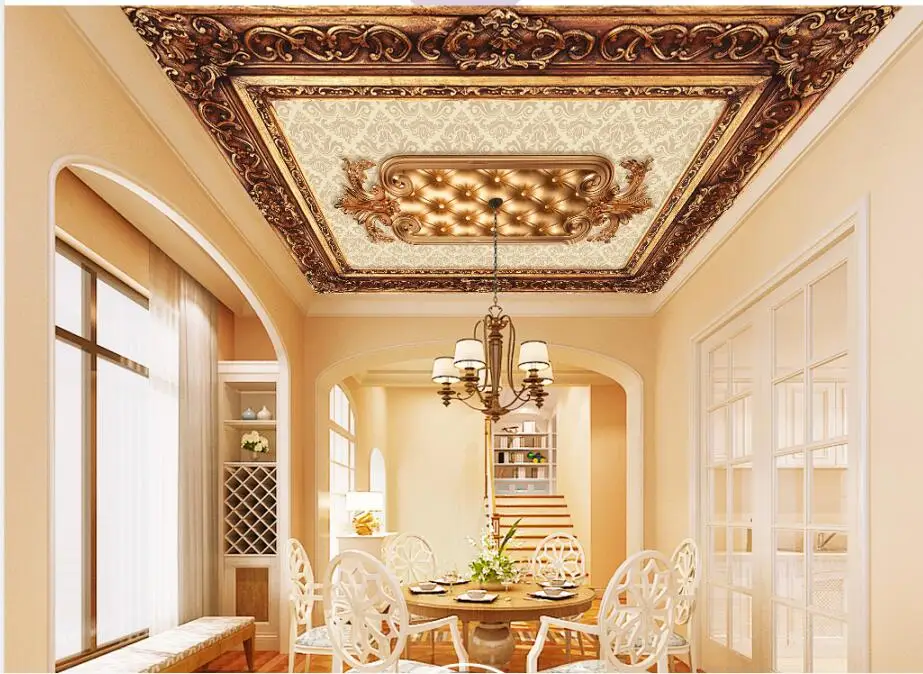 Custom 3D Photo Wallpaper ceilings Luxury classical retro embossed European pattern ceiling mural