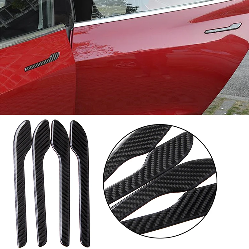 4pcs Car Door Handle Stickers Set Real Carbon Fiber Anti-scratch Cover Flexible Exterior Trim For Tesla Model 3 S X Accessories