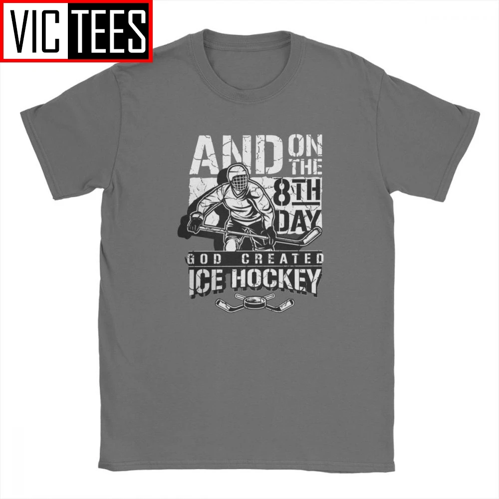 God Created Ice Hockey Goalie Sports Sticks Puck Winter Skating T-Shirts Men Tee Shirt 100% Cotton Clothes T Shirt