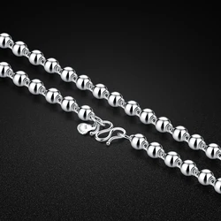 Ladies Silver Necklace 925 Sterling Silver 5-6-8MM Round Bead Chain Glossy Design High Jewelry Birthday Gift