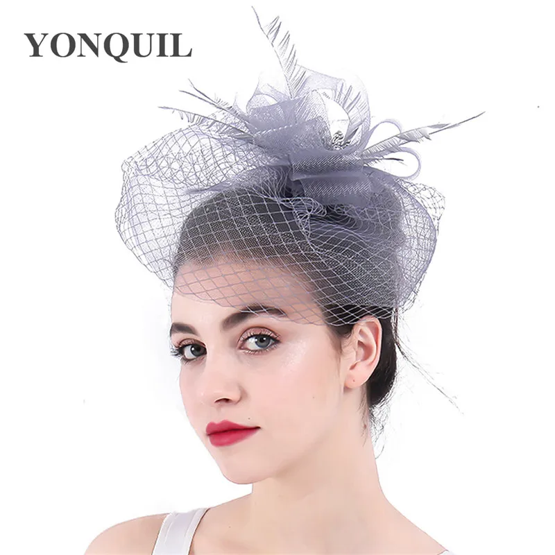 

Grey Fascinators For Weddings Hats Bride Mesh Hair Accessories For Party Kentucky Derby Ascot Ladies New Millinery Headdress