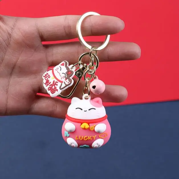 

50pcs Fashion Cartoon Lucky Cats Keychains Kids Women Leather Keyring Rich Bag Car Hanging Charms Gift Jewlry Accessories Wholes