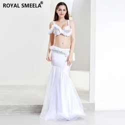 White belly dance costume Women belly dancing bra belt skirt Mermaid outfits Belly Dance Wear Professional Performance Dress