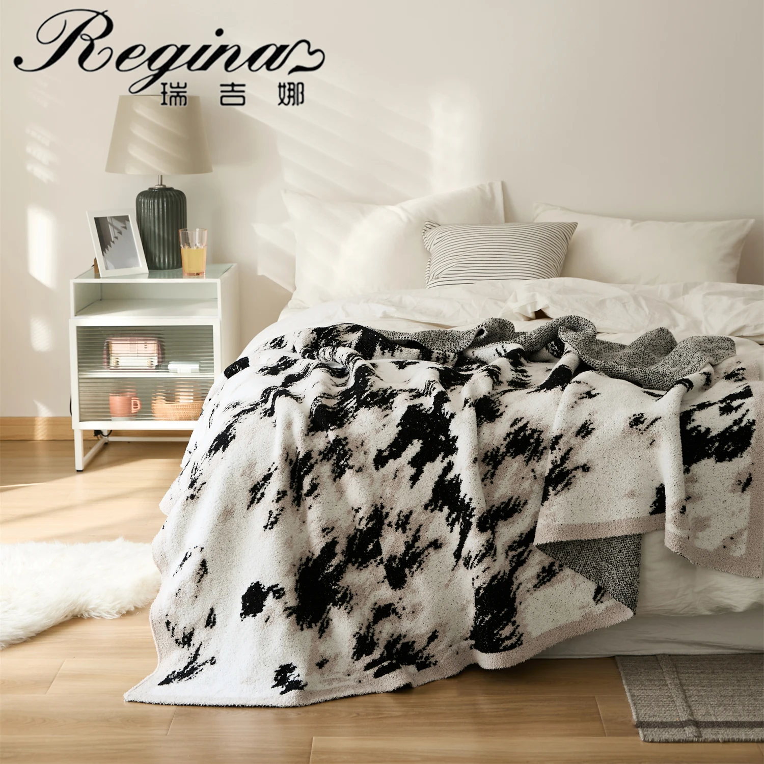 REGINA Ink Wash Painting Knitted Blanket Super Soft Cozy Downy Microfiber Bed Quilt Blanket Room Decoration Sofa Plaid Blanket