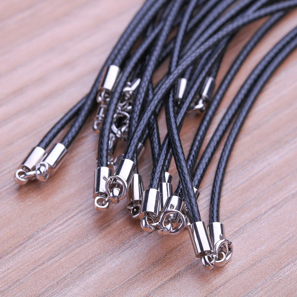 Buyee 925 Sterling Silver Buckle Rope Chain Necklace Brown Black Leather Rope Chain fit for Woman Pendant Jewelry accessories