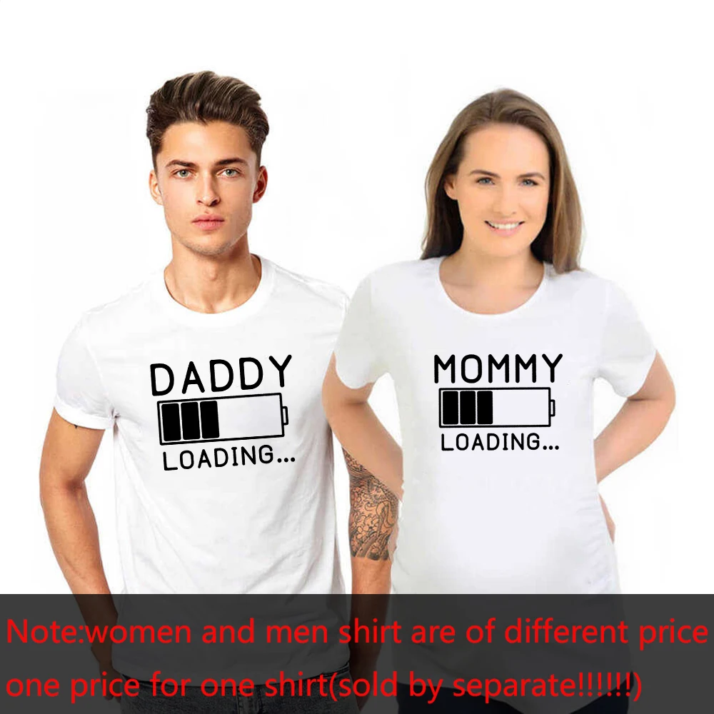 1pcs Mommy Daddy Loading Please Wait T Shirt Funny Couple Pregnant Announcement Shirts Plus Size Maternity Tshirt Family Clothes