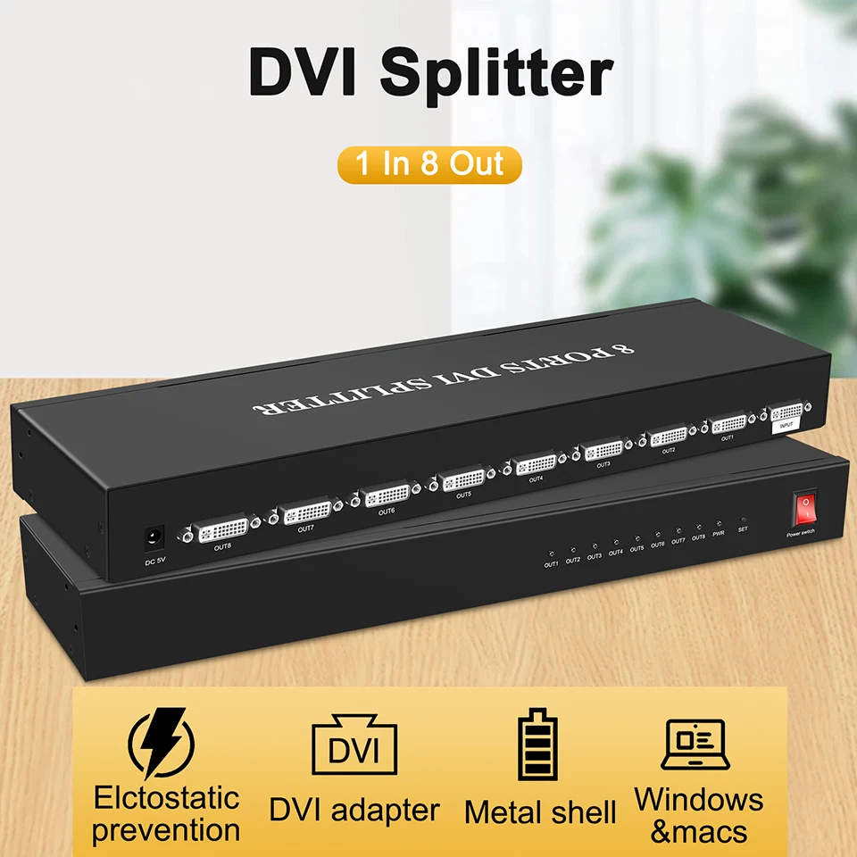 

DVI Splitter 1x8 8 Port DVI Distribution 1 input 8 Output Support Multiple Video Display 1920x1440