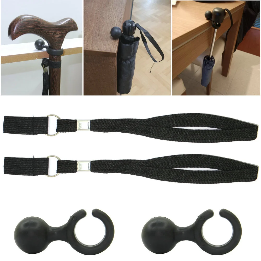 Black Wrist Strap and Clip Fit Walking Stick/Cane Crutch/Portable Umbrella Easy-to-Use Clip on Desk Table Rest