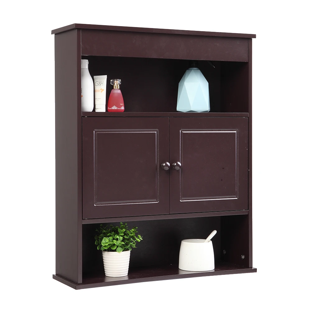 FCH Two-door Bathroom Cabinet with Upper and Lower Layers Brown  US Warehouse Bathroom Furniture