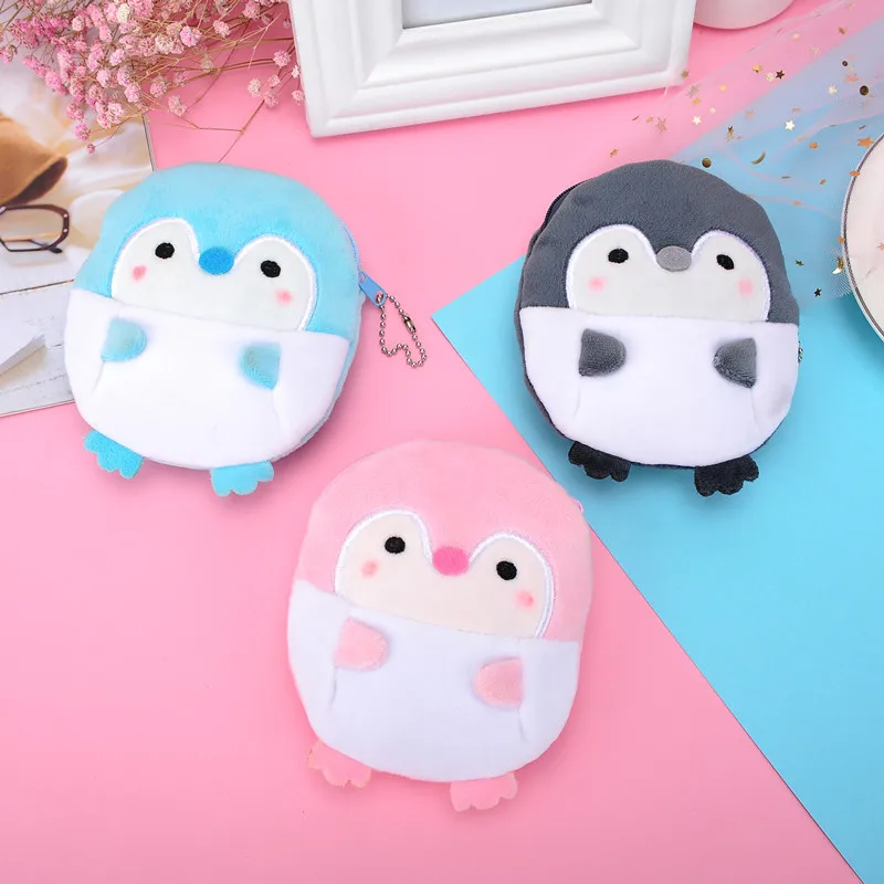 Porte-monnaie pingouin en peluche pour enfants, nouveau, mignon, dessin animé, pour filles, Mini porte-monnaie pour dames, câble USB, sac de casque