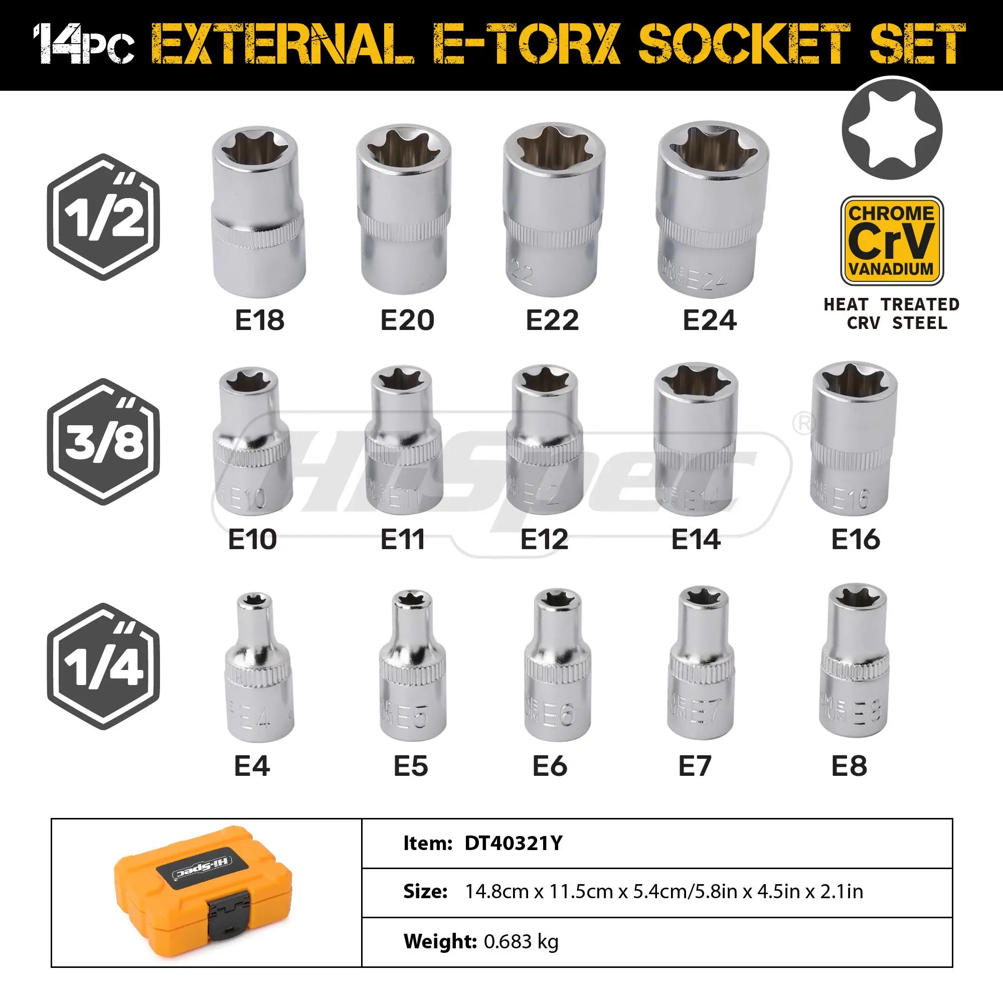 Hi-Spec Cơ Hội Thảo 14Pc Nữ E TORX Sao Bộ Ổ Cắm 1/4 3/8 1/2 Bên Ngoài Mô Men Xoắn Ổ Cắm Cờ Lê Đầu bộ Xe Ô Tô Tự Động Dụng Cụ Sửa Chữa