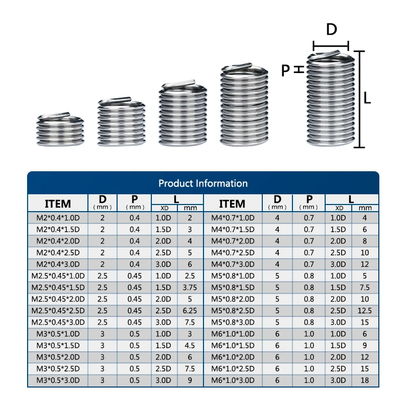 Fastening Thread Insert Set Stainless Steel Repair Tool Insert Kit Spiral Wire Screw M2 M2.5 M3 M4 M5 M6 Threading Tools