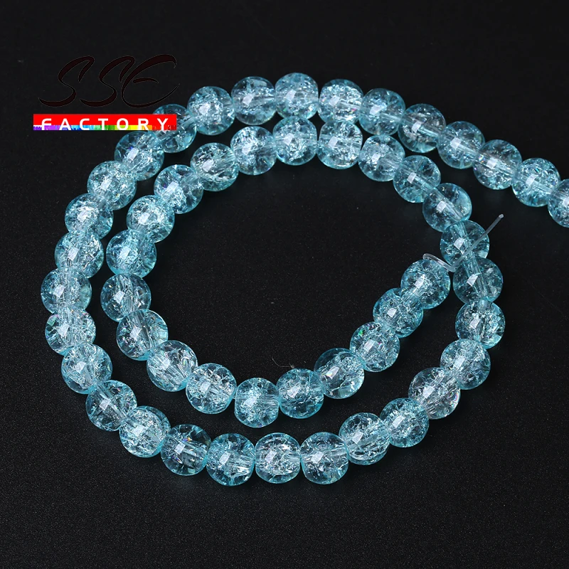 Natural Blue Cracked Crystal Beads Glass Quartz Round Loose Spacer Beads Diy Bracelet For Jewelry Making Wholesale 8 10 12mm 15"