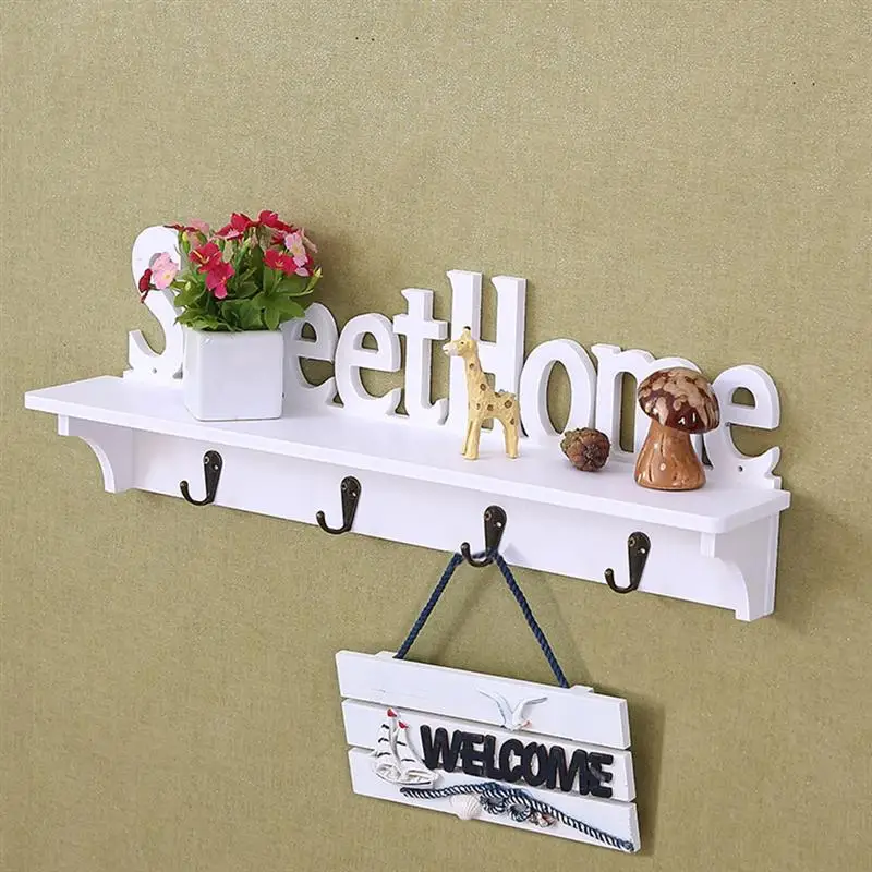 Creative Keychain Organizer Sweet Home Wall Mounted Rack Wall Door Hanger Hook Storage Rack for Coat Hat Clothes Key (White)