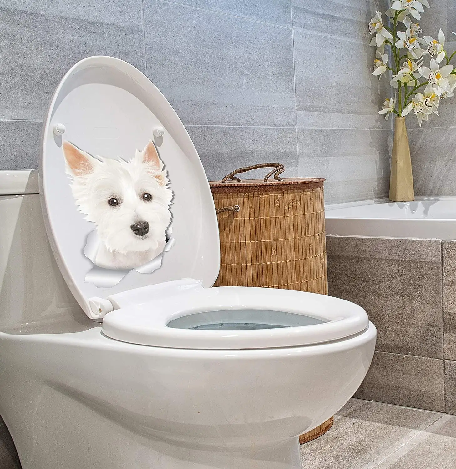 Three Ratels 3D Cute Westie Dog Wall West Highland White Terrier 3D Sticker Decals On Cars Toilet Bike 1098