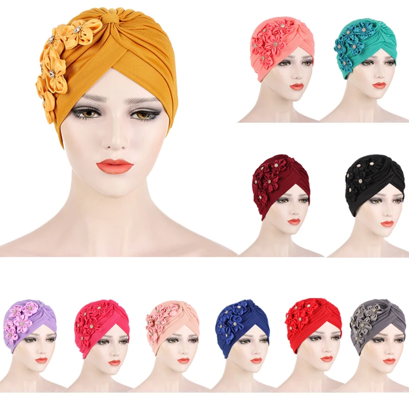 

Women Flowers Ruffle Turban Caps Muslim Hijabs Elastic Headscarf Bonnet Ladies Hair Accessories Indian Cap Female Turbante Mujer