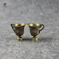 Antique Brass Palace Small Wine Glass Decorations Solid Bronze Carved Court Goblet Winecup Desktop Ornaments Keychain Pendants