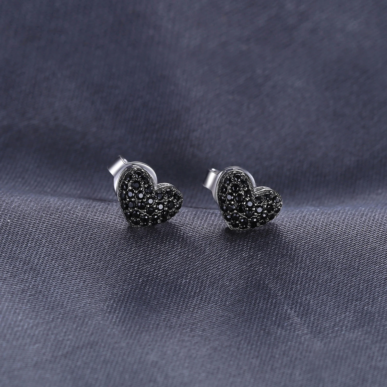 JewelryPalace Love Heart Genuine Black Spinel 925 Sterling Silver Stud Earrings for Women Fashion Statement Gemstone Earrings