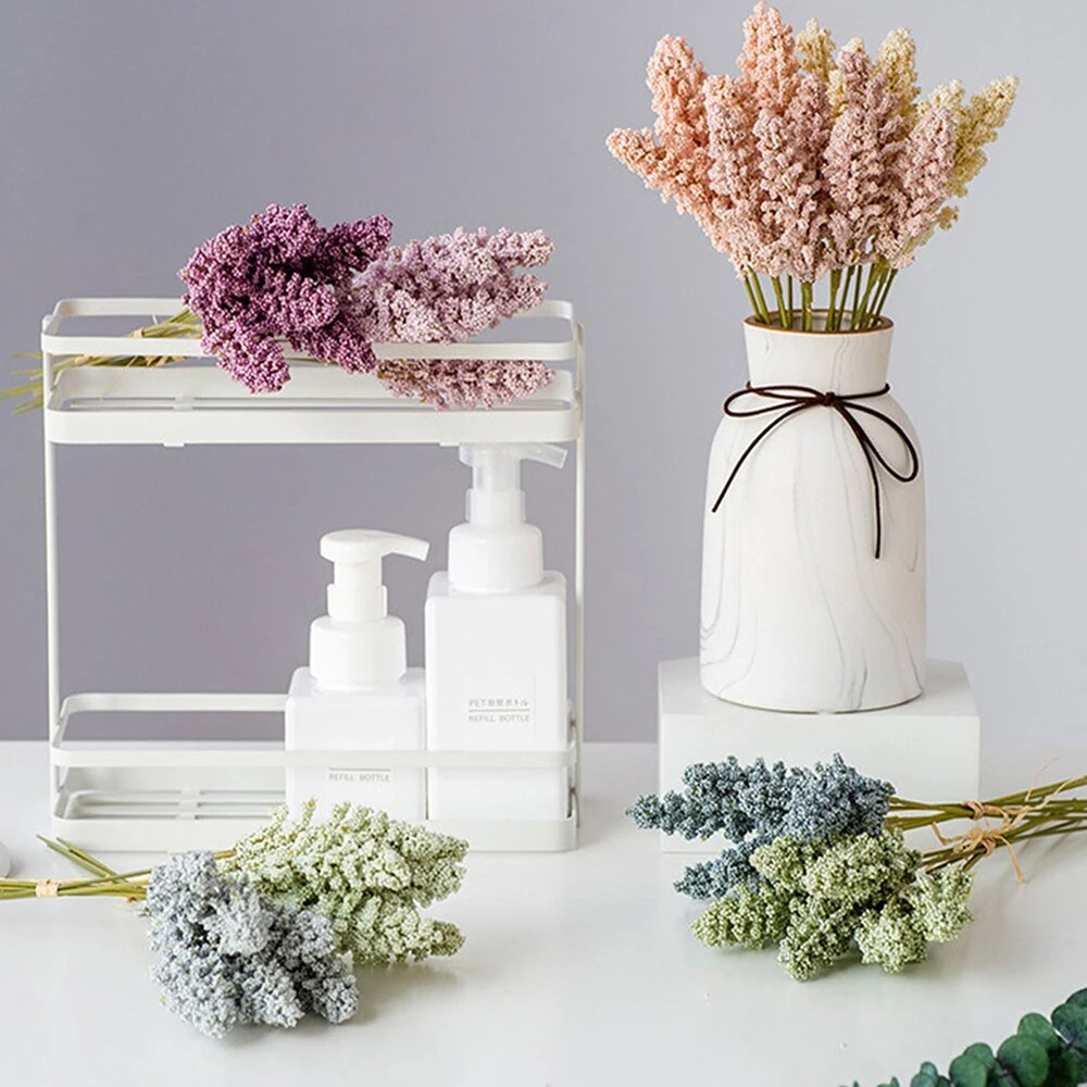 6Pcs Artificial Vanilla Mini Foam Berry Spike Artificial Flowers Bouquet For Home Decor Plant Wall Decoration Cereals Plant Heap