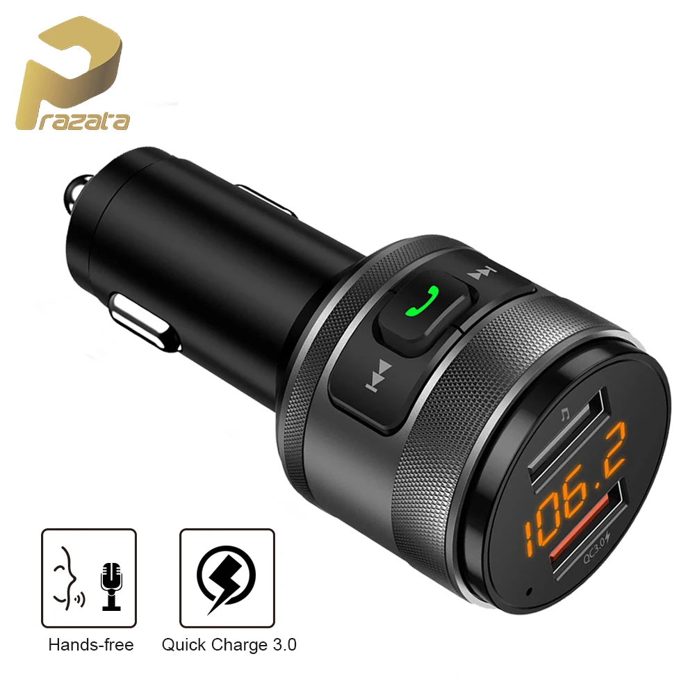 

Prazata Car Bluetooth FM Transmitter Quick 3.0 Dual USB Ports Car Charger FM Modulator MP3 Player Car Lighter Hand-free Car Kit